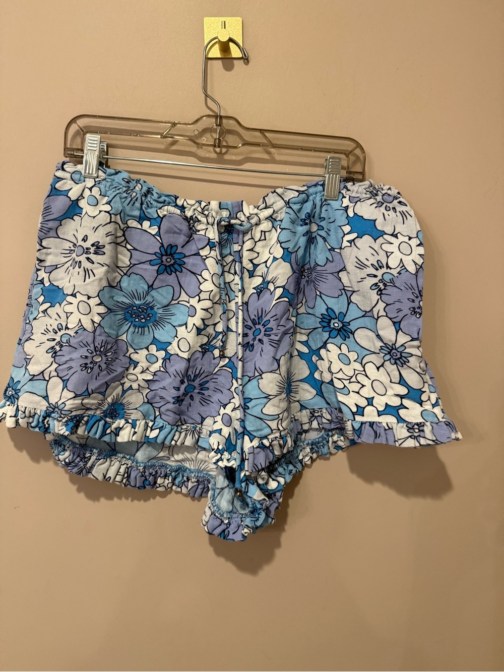 Free People Women's L Maggy Mae Floral ruffle shorts Diva Blue